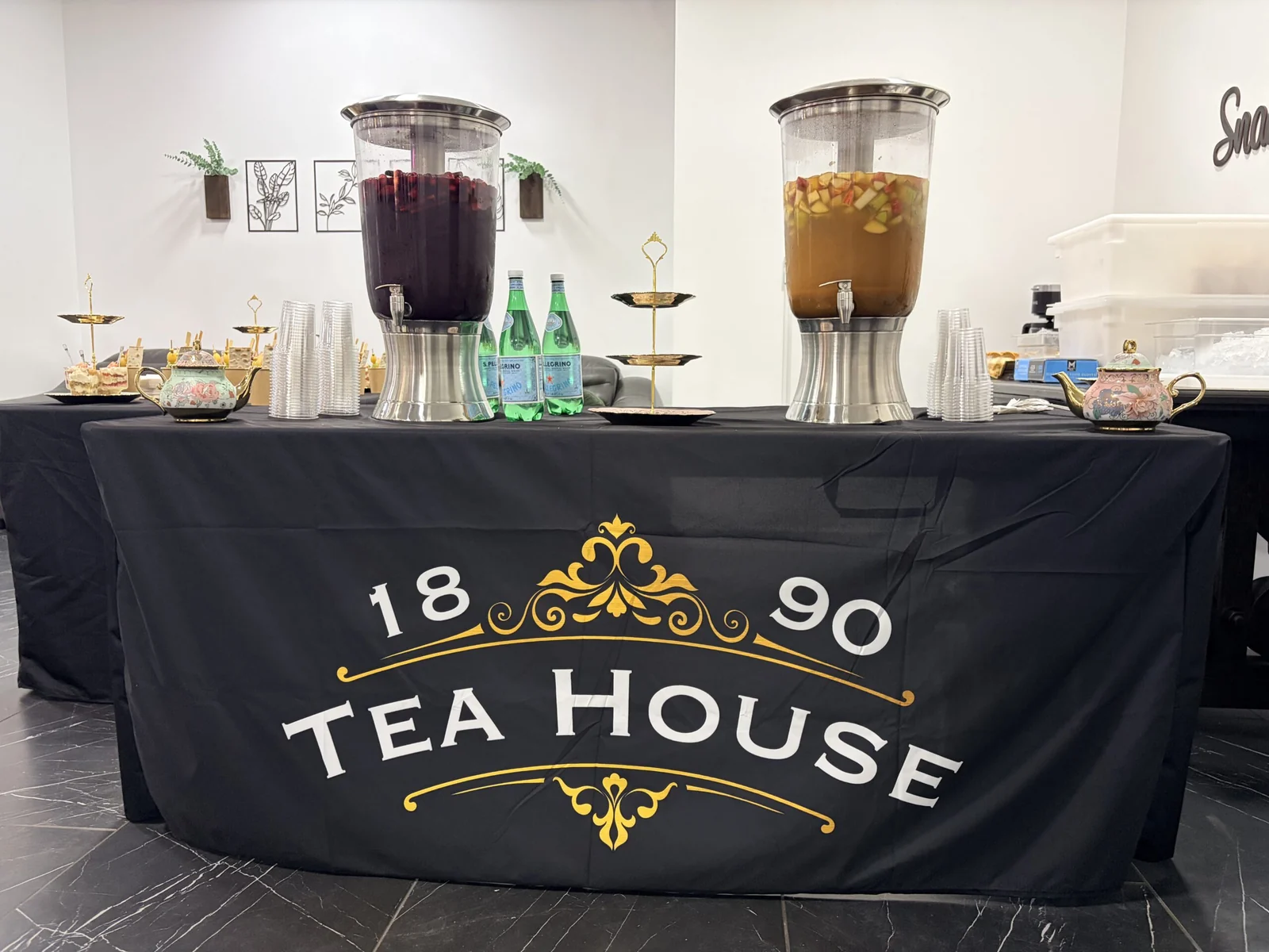 Tea House catering table with beverage dispensers