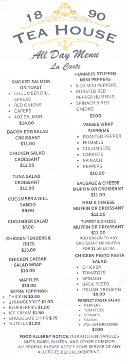 Current All Day Menu and à la carte prices