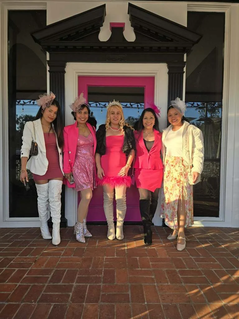 Birthday guests gathered at the Tea House entrance